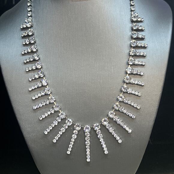 TOVA Rydell Necklace Antique Silver Statement Holiday Sparkle Runway Glam Drop - Picture 3 of 16